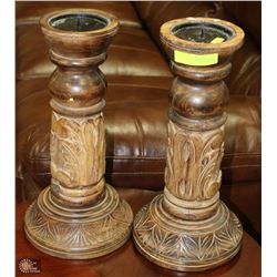 PAIR OF WOOD CARVED CANDLE HOLDERS