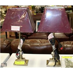 PAIR OF NEW TABLE LAMPS WITH WINE COLOURED SHADES