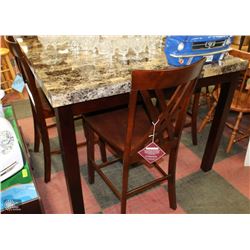 NEW FAUX MARBLE PUB TABLE WITH 4 SOLID WOOD BAR