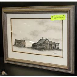 LITHO SIGNATURE PRINT OF FARM HOUSE & SHED -