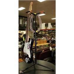 BURSWOOD ELECTRIC GUITAR WITH STAND AND POWER CORD