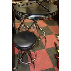 RETRO STYLE BLACK AND CHROME BAR TABLE WITH 2