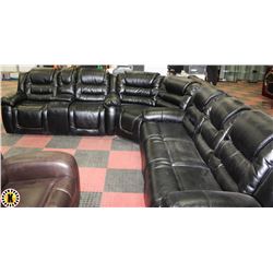 NEW BLACK LEATHERETTE DELUXE RECLINING SECTIONAL