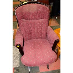 RED FABRIC AND WOOD GLIDER ROCKER