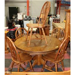 ROUND OAK TABLE WITH 5 CHAIRS