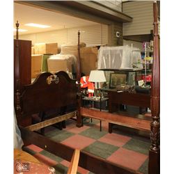 MAHOGANY QUEEN SIZE WOOD CARVED 4 POST BEDFRAME