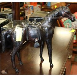 VINTAGE LEATHER WRAPPED HORSE SCULPTURE W/ SADDLE
