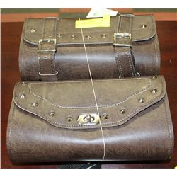 2 MOTORCYCLE TOOL POUCHES BROWN LEATHER