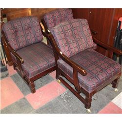 3 PLAID AND WOODEN ARM CHAIRS
