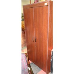 BROWN 2-DOOR, 5-SHELF WOOD CABINET