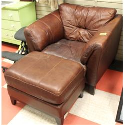 REDDISH-BROWN LEATHER CHAIR W/OTTOMAN