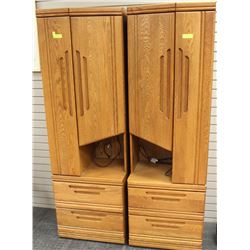 OAK CORNER CABINET W/2 DRAWERS & TOP CABINET X2