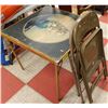 Image 1 : VINTAGE FOLDING CARD TABLE WITH 2 METAL CHAIRS