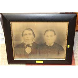 VINTAGE OLD COUPLE PHOTO FRAMED 24"X21"