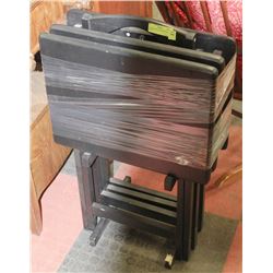 BLACK STAND W/3 WOOD FOLDOUT TRAYS