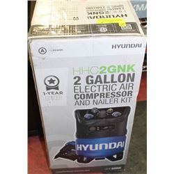 HYUNDAI 2 GAL ELECTRIC AIR COMPRESSOR & NAILER KIT