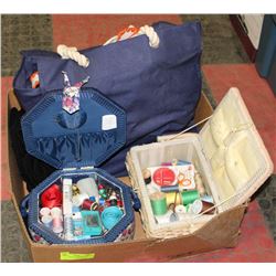 LARGE BOX W/2 SEWING BOXES FULL OF