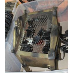 CAST METAL FIREPLACE INSERT W/ OBSIDIAN ROCK