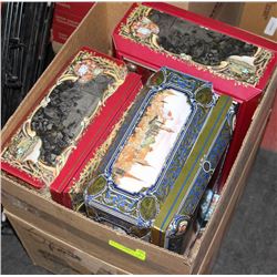 BOX OF DECORATIVE TIN BOXES