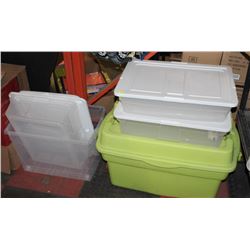 LOT OF 5 ASSORTED PLASTIC TOTES