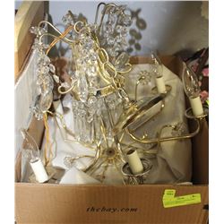 COMPLETE BRASS CHANDELIER WITH ALL CRYSTALS