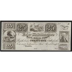 1800s Twenty-Five Cents Erie & Kalamazoo Rail Road Company Obsolete Note