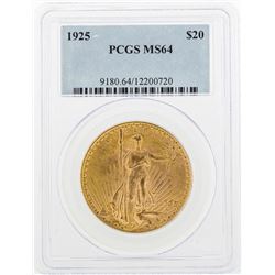 1925 $20 St. Gaudens Double Eagle Gold Coin PCGS MS64
