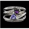 Image 3 : 10KT White Gold 0.34ct Tanzanite, Amethyst and Diamond Ring