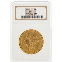 1904-S $20 Liberty Head Double Eagle Gold Coin NGC MS64