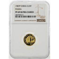 1987P China 10 Yuan Panda Gold Coin NGC PF69 Ultra Cameo