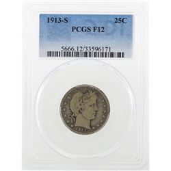 1913-S Barber Quarter Dollar Coin PCGS F12