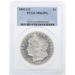 1892-CC $1 Morgan Silver Dollar Coin PCGS MS63PL
