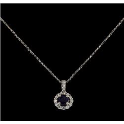 14-18KT White Gold 0.40ct Sapphire and Diamond Pendant With Chain