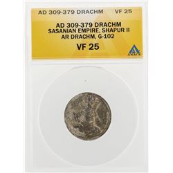 309-379 Drachm Sasanian Empire Shapur II AR Drachm G-102 Coin ANACS VF25