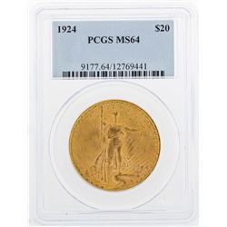 1924 $20 St. Gaudens Double Eagle Gold Coin PCGS MS64
