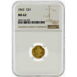 1862 $1 Indian Princess Head Gold Dollar Coin NGC MS62