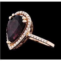 14KT Rose Gold 3.78ct Rubellite and Diamond Ring