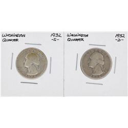 1932-S & 1932-D Washington Silver Quarter Coins