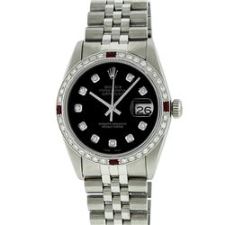 Rolex Mens Stainless Steel Ruby and 1.20ctw Diamond Datejust Wristwatch