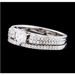 18KT White Gold 0.90ctw Diamond Wedding Band and Ring