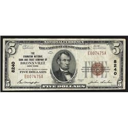 1929 $5 Bronxville New York National Currency Bank Note