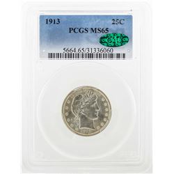 1913 Barber Quarter Dollar Coin PCGS MS65 CAC