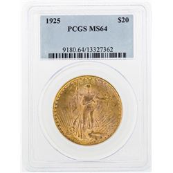 1925 $20 St. Gaudens Double Eagle Gold Coin PCGS MS64