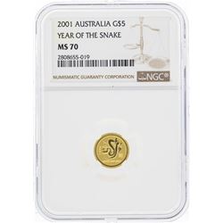 2001 $5 Australia Year of the Snake Gold Coin NGC MS70