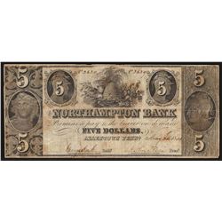 1841 $5 The Northampton Bank Obsolete Bank Note