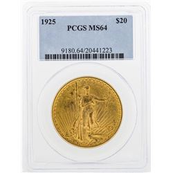 1925 $20 St. Gaudens Double Eagle Gold Coin PCGS MS64