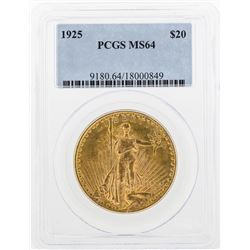 1925 $20 St. Gaudens Double Eagle Gold Coin PCGS MS64