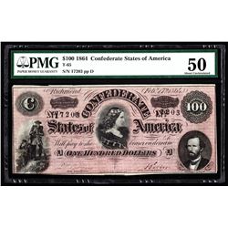 1864 $100 The Confederate States of America Note PMG AU50