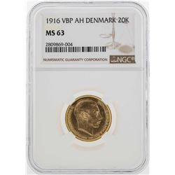 1916 VBP AH Denmark 20 Kroner Gold Coin NGC MS63