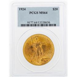 1924 $20 St. Gaudens Double Eagle Gold Coin PCGS MS64